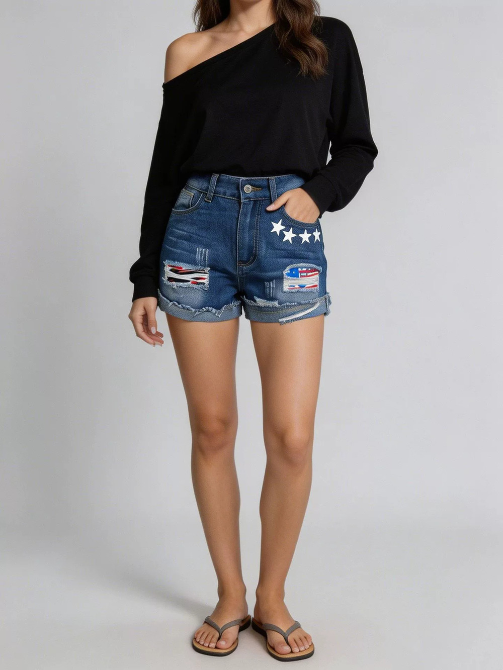 ZARA Summer Fashion Turnup Printed Design Women Denim Shorts Factory Direct